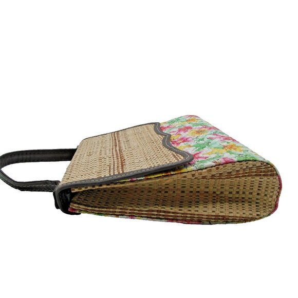 Rattan Floral Hand Bag Removable Crossbody Strap Island Boho Nature Country Vtg - Picture 3 of 12